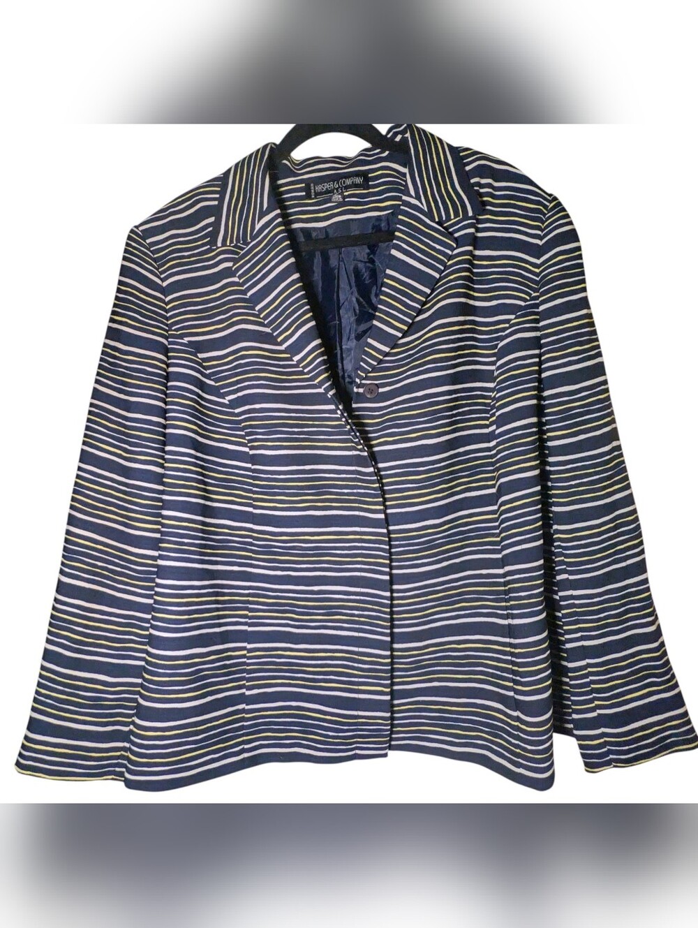 🧥 Kasper & Company ASL Striped Blazer Navy Yellow Size 20W